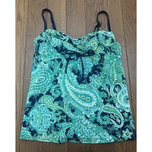 Lands End Blue Green Floral Paisley Tankini Top‎ Underwire Size 10L